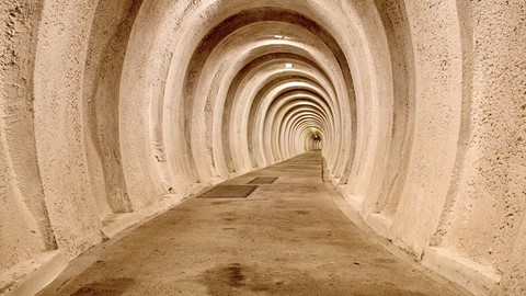 Indgangstunnelen til Regan Vestadgang med adgang til bunkeren på guidede ture 60 meter under jorden inde i Rold Skov. . Foto: www.reganvest.dk